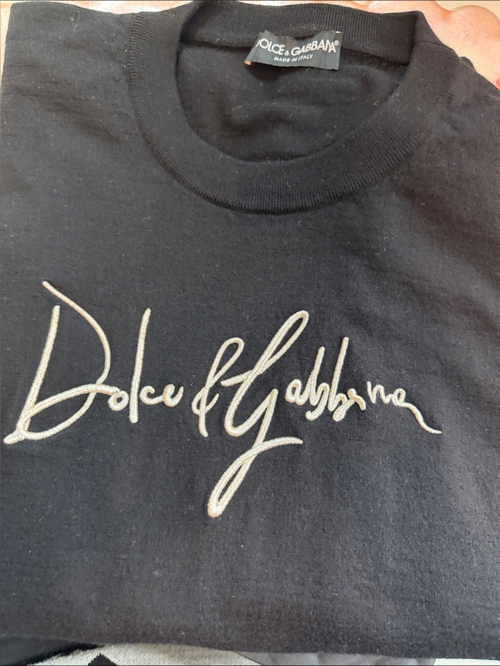 Authentic Men’s Dolce & Gabbana Black Crewneck Sweatshirt with White Script Logo